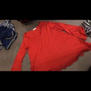 Altard State rust Bell sleeve with lace hem